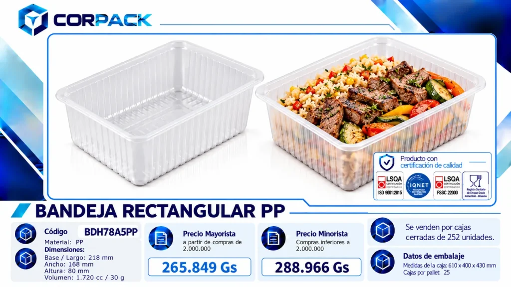 Bandeja Rectangular PP BDH78A5PP Extra Capacidad