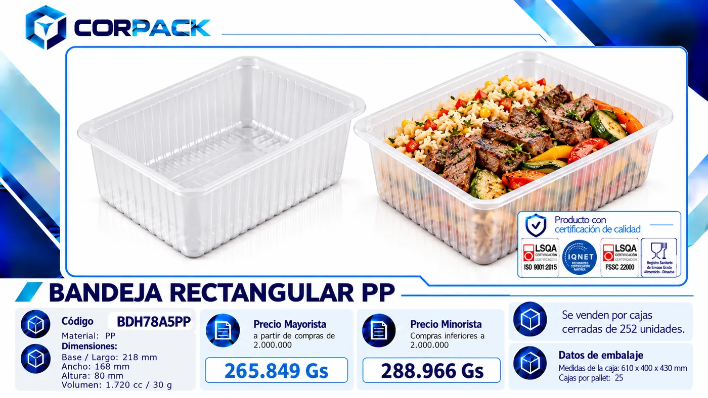 Bandeja Rectangular PP BDH78A5PP Extra Capacidad