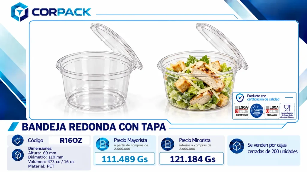 Bandeja Redonda con Tapa R16OZ (473 cc)