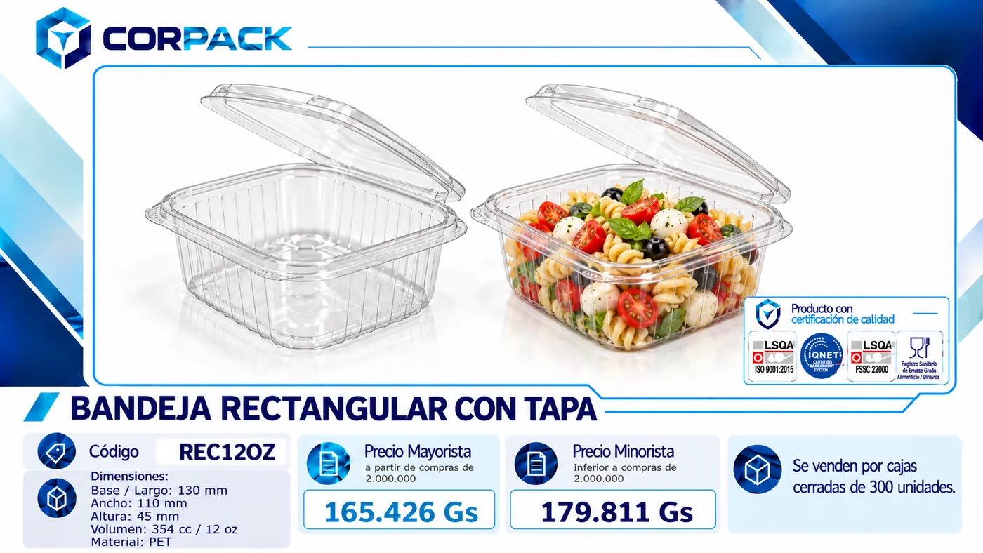Bandeja Rectangular con Tapa REC12OZ (354 cc)
