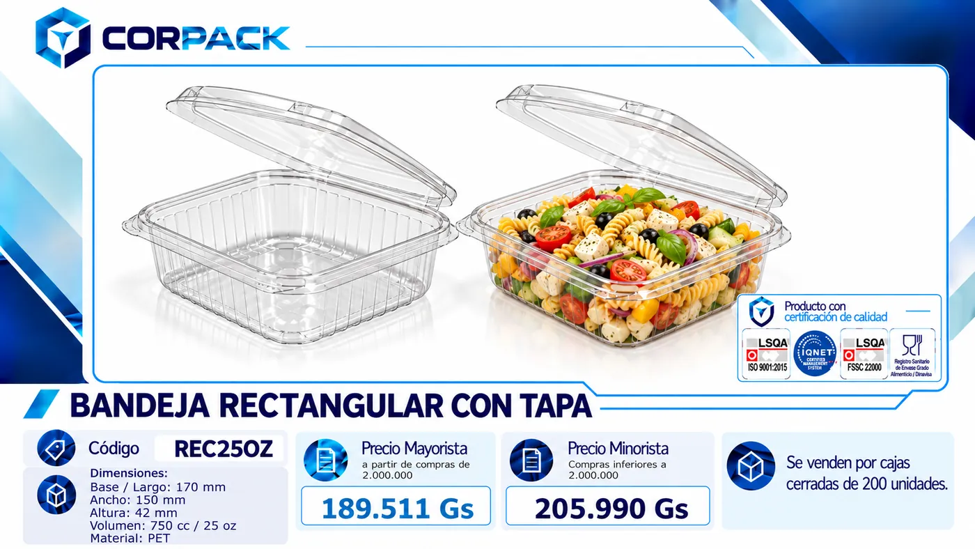 Bandeja Rectangular con Tapa REC25OZ (750 cc)