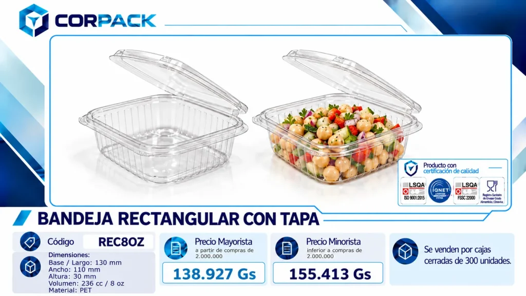 Bandeja Rectangular con Tapa REC8OZ (236 cc)